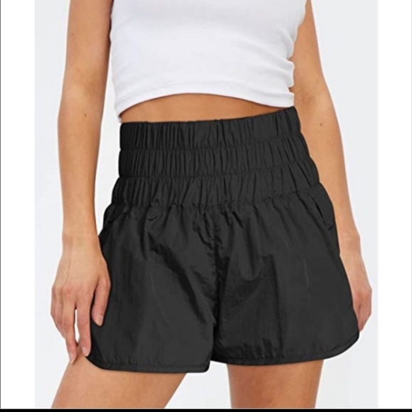 Black high waisted running shorts by automet . Double layer design, qui… - Picture 2 of 3